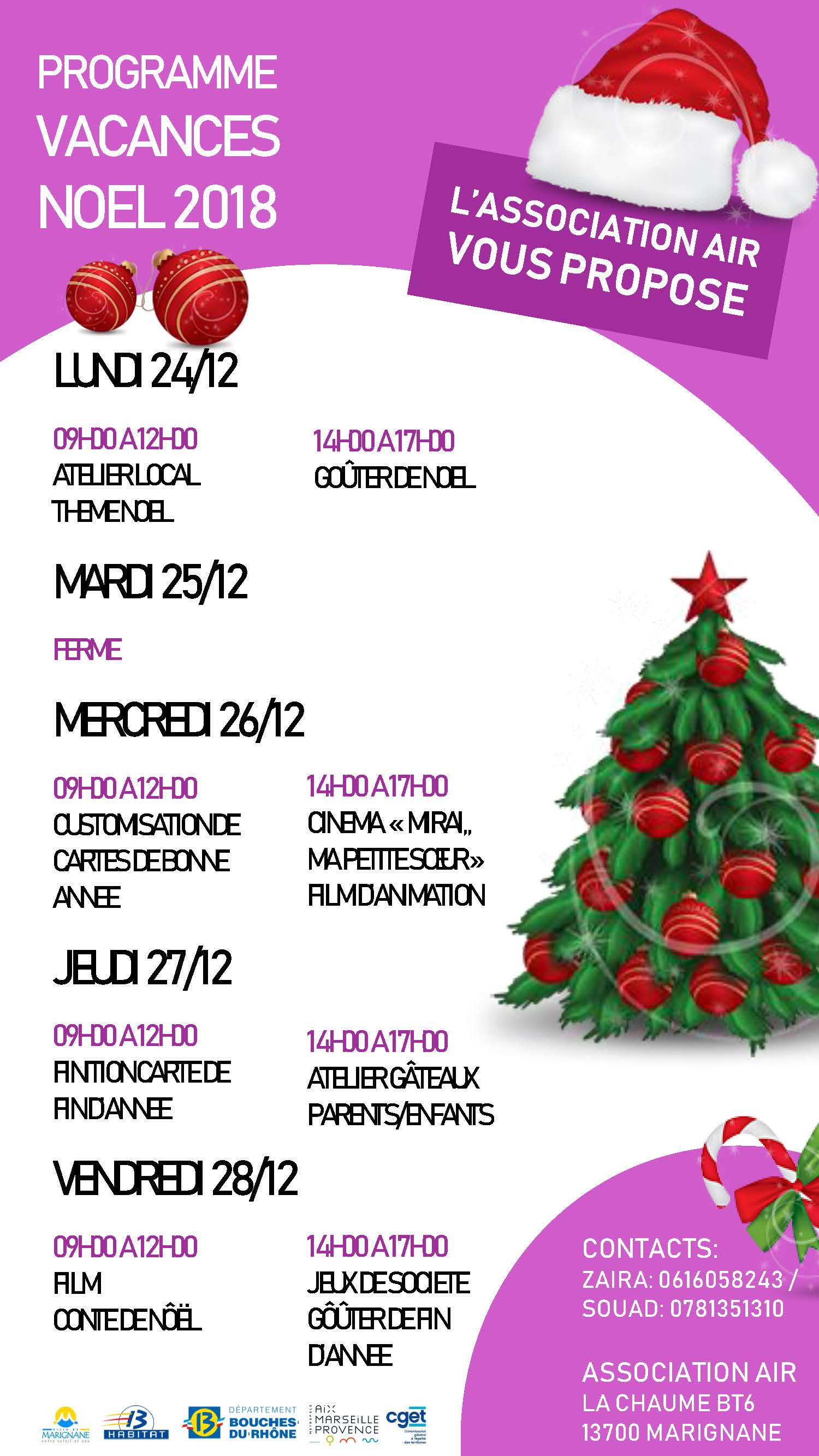 Le programme des vacances de Noël - Association Air à la Chaume - Marignane